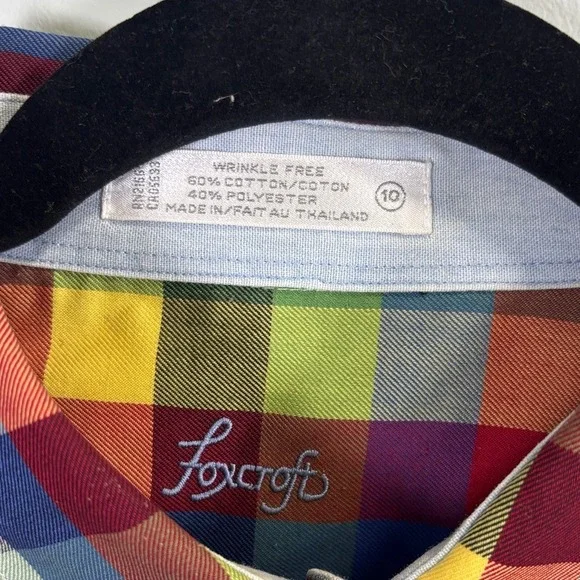 Foxcroft Rainbow Plaid Button Down Shirt Womens 10 Multicolor Wrinkle Free Top - Picture 2 of 8